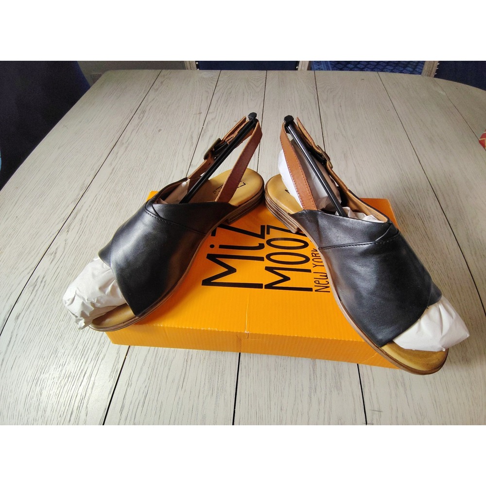 Miz Mooz Dorothy Black Leather Flat‎ Slingback Sandals Size 36 Adjustable Buckle